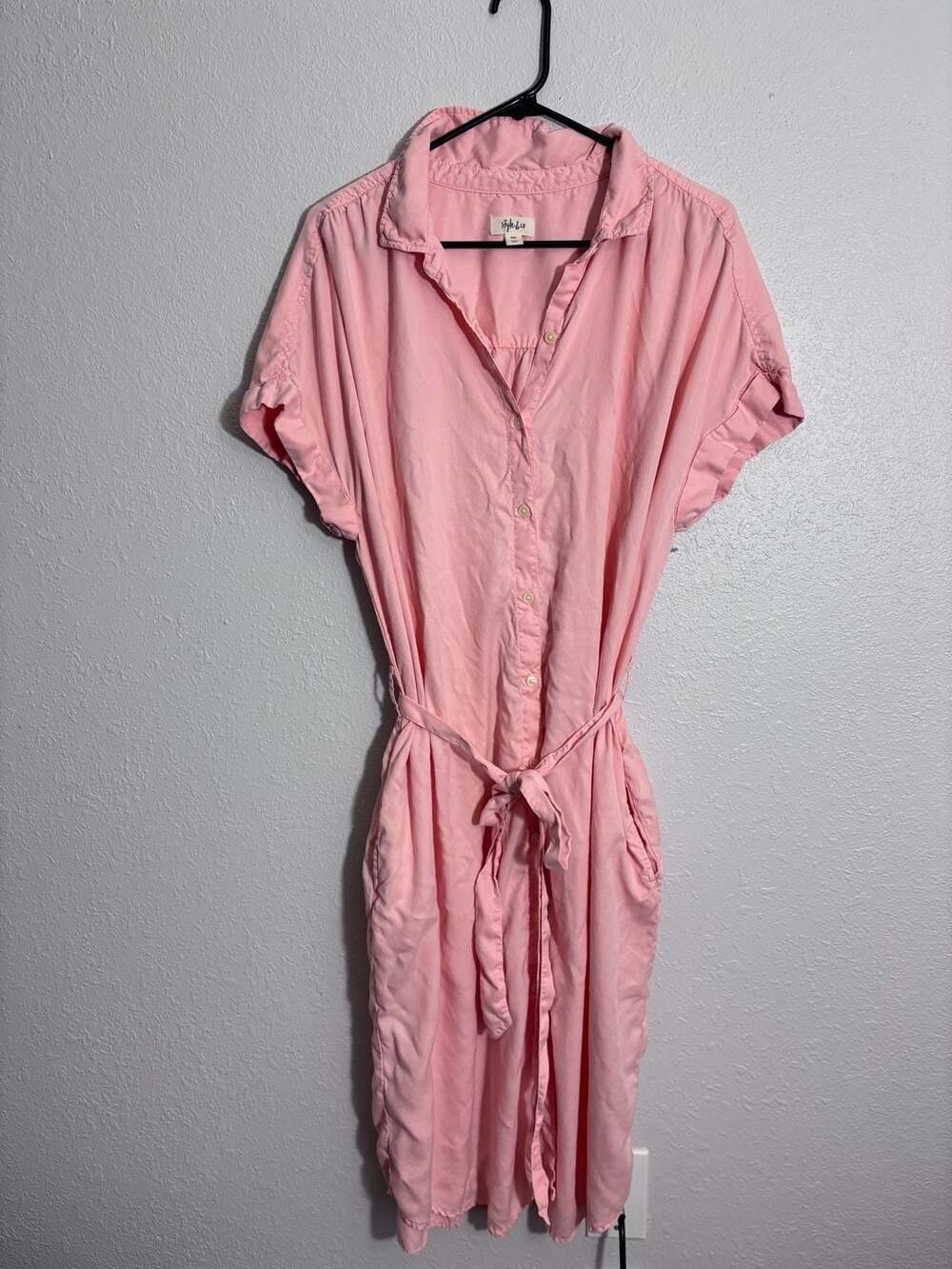 Style & Co Pink 100% Lyocell Short Sleeve Button-Down Belted Shirt Dress XXL